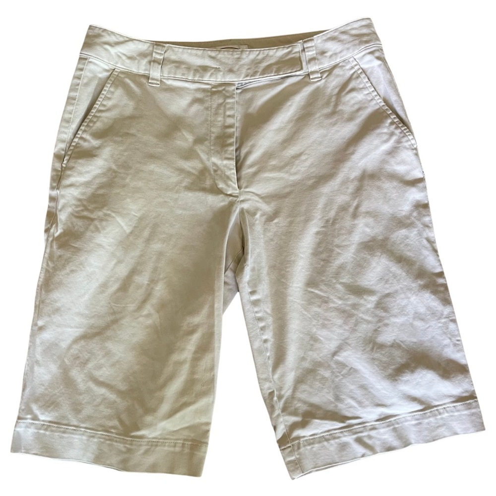 Talbots tan shorts chino stretch classic bermuda pockets size 6